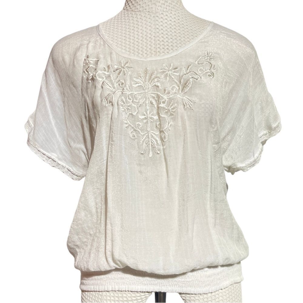 Simply Irresistible white billow sleeve embroidered top